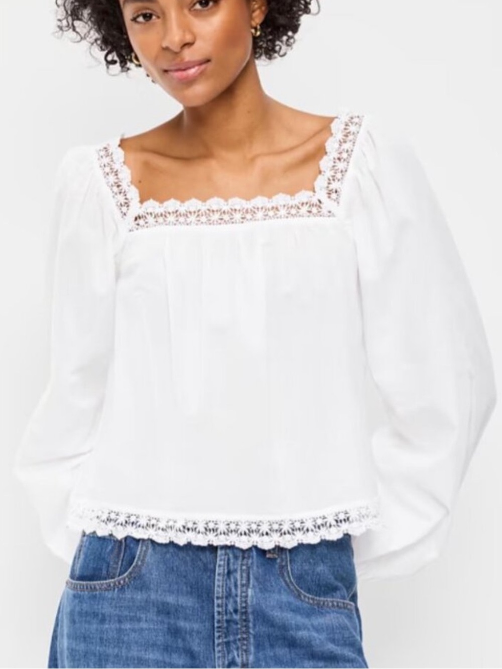 Old Navy White Square-Neck Lace-Trim Blouse